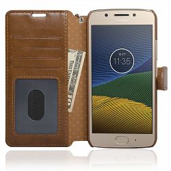 NAVOR Zevo Motorola Moto G5 Wallet Case Slim Fit Light Premium Flip Cover with RFID Protection - Brown