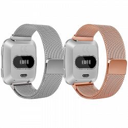 Small Stainless Steel Watch Band /Bracelet with Magnetic Closure for Fitbit Versa - Silver/Rose Gold