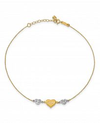Puffed Heart "Love" Anklet in 14k Yellow and White Gold