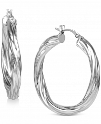 Twisted Tube Medium Hoop Earrings in Sterling Silver, 35mm