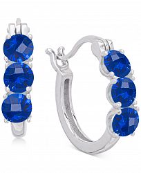Blue Spinel Triple Stone Hoop Earrings (1 ct. t. w. ) in Sterling Silver