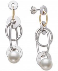 Belle de Mer Cultured Freshwater Pearl (8mm) & Diamond Accent Multiring Drop Earrings in 14k Gold & Sterling Silver