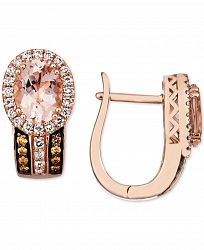 Le Vian Peach Morganite (1-3/4 ct. t. w. ) & Diamond (1/2 ct. t. w. ) Halo Hoop Earrings in 14k Rose Gold