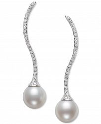 Belle de Mer Cultured Freshwater Pearl (9mm) & Diamond (3/8 ct. t. w. ) Swirl Drop Earrings in 14k White Gold, Created for Macy's