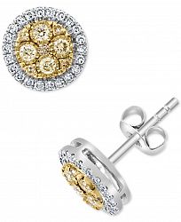 Effy Yellow & White Diamond Halo Cluster Stud Earrings (3/8 ct. t. w. ) in 14k Gold and White Gold