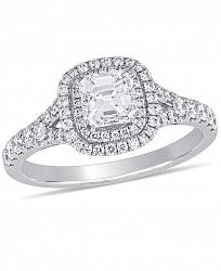 Certified Diamond (1-1/5 ct. t. w. ) Asscher-Shape Double Halo Split Shank Engagement Ring in 14k White Gold
