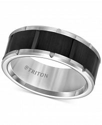 Triton Men's Comfort Fit Band in Black and White Tungsten Carbide