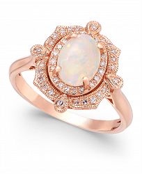 Aurora by Effy Opal (5/8 ct. t. w. ) and Diamond (1/6 ct. t. w. ) Oval Ring in 14k Rose Gold