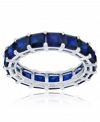 Created Blue Spinel Princess Cut Eternity Band in Rhodium Plated Sterling Silver