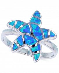 Lab-Created Blue Opal Starfish Ring in Sterling Silver