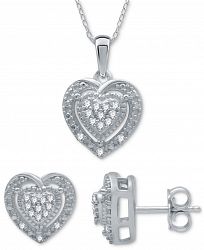 2-Pc. Set Diamond (1/6 ct. t. w. ) Heart Cluster Pendant Necklace & Matching Stud Earrings in Sterling Silver