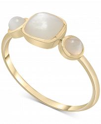 White Moonstone Three Stone Ring in 14k Gold-Plated Sterling Silver