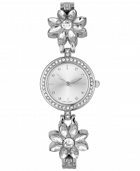 Charter Club Women's Silver-Tone Mixed Metal Crystal Flower Bracelet Watch, 25mm, Created for Macy's