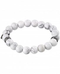 Legacy for Men by Simone I. Smith White Agate (10mm) Beaded Stretch Bracelet in Stainless Steel