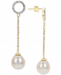 Cultured Freshwater Pearl (8-1/2mm) & Diamond Accent Drop Earrings in 14k Gold