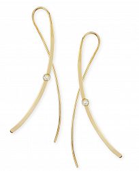 Diamond Accent Cross Over Sweep Earrings in 14K Yellow Gold
