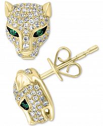 Effy Diamond (1/2 ct. t. w. ) & Emerald Accent Panther Stud Earrings in 14k Gold