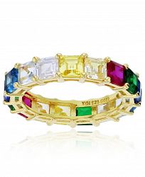 Rainbow Princess Cut Cubic Zirconia Eternity Band in 14k Yellow Gold Plated Sterling Silver