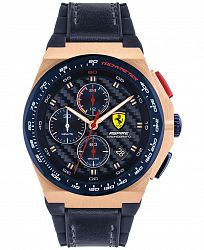Ferrari Men's Chronograph Aspire Blue Leather & Silicone Strap Watch 44mm Women's Shoes