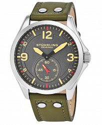 Stuhrling Original Men's Quartz, Silver Case, Grey Dial Watch on A Light Brown Genuine Leather Strap With White Contrast Stitching