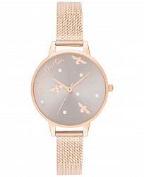 Olivia Burton Women's Pearly Queen Rose Gold-Tone Stainless Steel Mesh Bracelet Watch 34mm