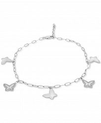 Wrapped Diamond Butterfly Charm Ankle Bracelet (1/10 ct. t. w. ) in Sterling Silver, Created for Macy's