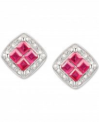 Ruby (5/8 ct. t. w. ) & Diamond (1/20 ct. t. w. ) Square Stud Earrings in Sterling Silver