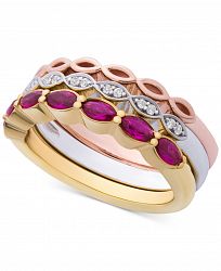 3-Pc. Set Lab-Created Ruby (9/10 ct. t. w. ) & White Sapphire Accent Stack Rings in Sterling Silver, Gold-Plate & Rose Gold-Plate