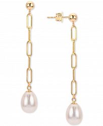 Cultured Freshwater Pearl (7-8mm) Paperclip Drop Earrings in 14k Gold