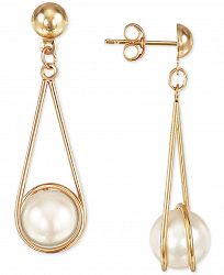 Cultured Freshwater Pearl (8mm) Wire-Wrapped Drop Earrings in 10k Gold
