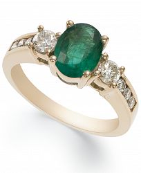 14k Gold Ring, Emerald (1-1/10 ct. t. w. ) and Diamond (1/2 ct. t. w. ) Oval Ring