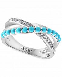 Effy Turquoise & Diamond (1/10 ct. t. w. ) Crossover Ring in 14k White Gold