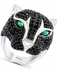 Effy Black Spinel (5-7/8 ct. t. w. ) & Green Onyx Panther Statement Ring in Sterling Silver