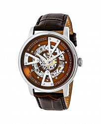 Reign Belfour Automatic Silver Case, Genuine Brown Leather Watch 44mm