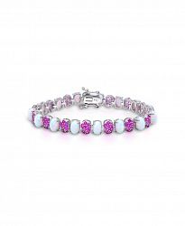 Opal (9-3/4 ct. t. w) & Pink Sapphire (5-7/8 ct. t. w. ) Tennis Bracelet in Sterling Silver