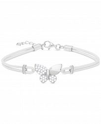 Lab-Created White Sapphire Butterfly White Leather Cord Bracelet (1/4 ct. t. w. ) in Sterling Silver