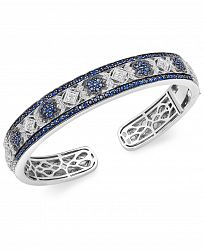Sapphire (2-3/4 ct. t. w. ) and Diamond (1/10 ct. t. w. ) Cuff Bangle Bracelet in Sterling Silver