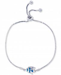 Lab-Created Blue Opal Fish Bolo Bracelet in Sterling Silver