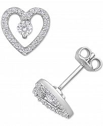 White Topaz (1/3 ct. t. w. ) & Diamond (1/5 ct. t. w. ) Open Heart Stud Earrings in Sterling Silver