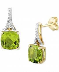 Peridot (3-1/5 ct. t. w. ) & Diamond (1/10 ct. t. w. ) Drop Earrings in 14k Gold