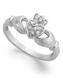 Diamond Claddagh Ring in Sterling Silver (1/10 ct. t. w. )