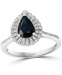 Effy Sapphire (1-1/20 ct. t. w. ) & Diamond (1/4 ct. t. w. ) Halo Ring in 14k White Gold