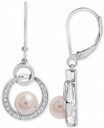 Cultured Freshwater Pearl (6mm) & Diamond (1/10 ct. tw. ) Double Circle Drop Earrings in Sterling Silver