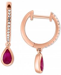 Effy Ruby (1/2 ct. t. w. ) & Diamond (1/10 ct. t. w. ) Dangle Hoop Earrings in 14k Rose Gold