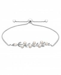 Cultured Freshwater Pearl (4mm) and Diamond (1/20 ct. t. w. ) Bolo Bracelet in Sterling Silver