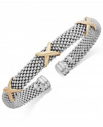 Italian Gold X-Accent Textured Cuff Bracelet in 14k Gold and Sterling Silver