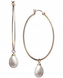 Cultured Freshwater Pearl (8 x 10mm) Dangle Hoop Earrings in 18k Gold-Plated Sterling Silver