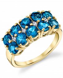 Blue Topaz (3 ct. t. w. ) & Diamond (1/20 ct. t. w. ) Diamond Double Row Ring in 14k Gold