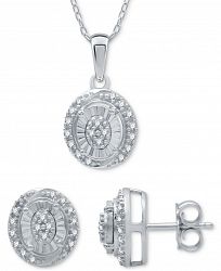 2-Pc. Set Diamond (1/6 ct. t. w. ) Oval Cluster Pendant Necklace & Matching Stud Earrings in Sterling Silver