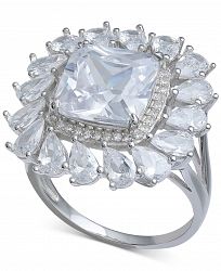 Cubic Zirconia Cushion & Pear Halo Statement Ring in Sterling Silver